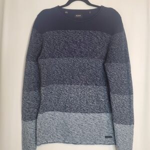 HUDSON Women's Size L Multi navy stripe 100% cotton classic tunic sweater